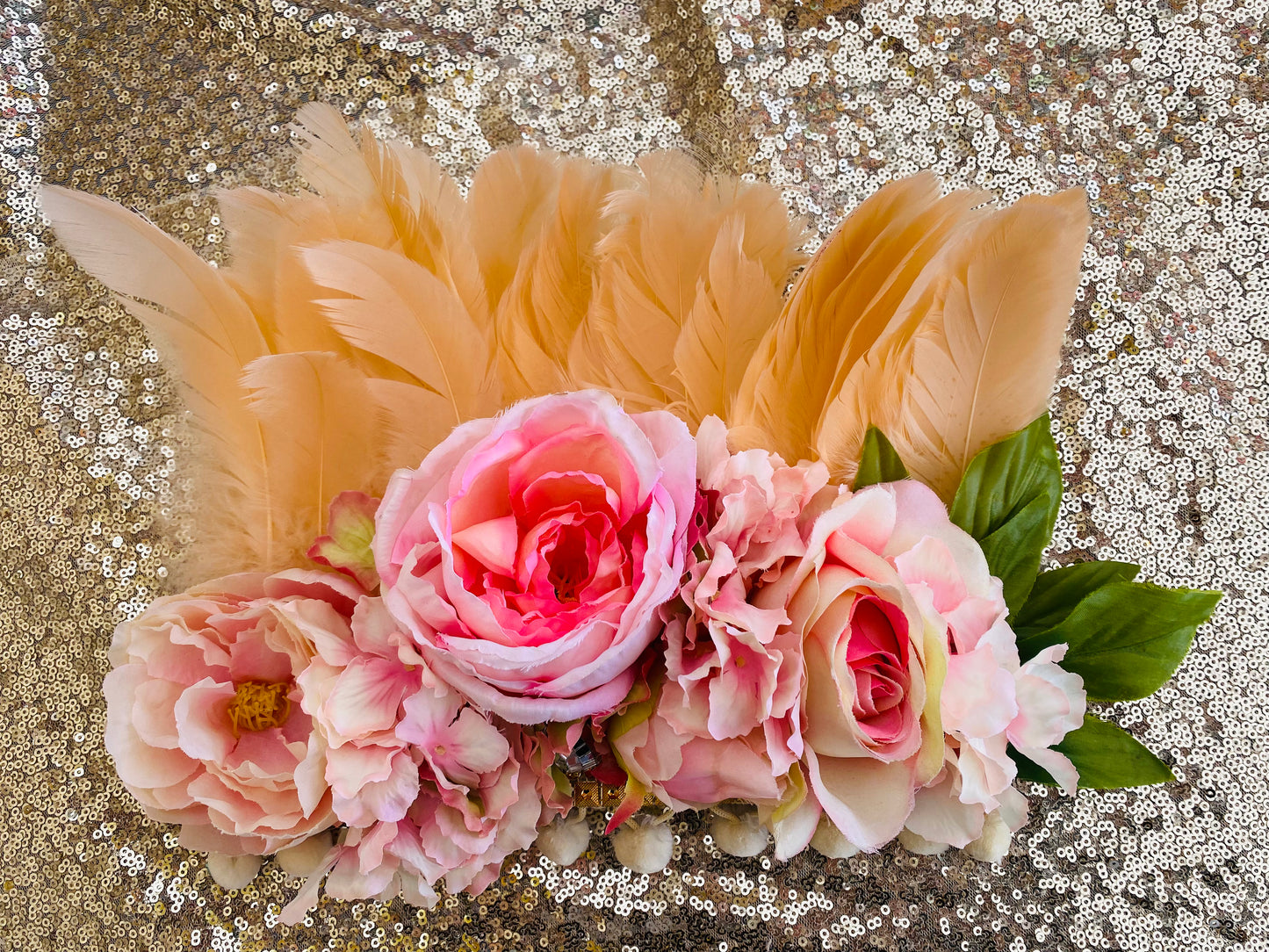 Peach deluxe with flowers headdress