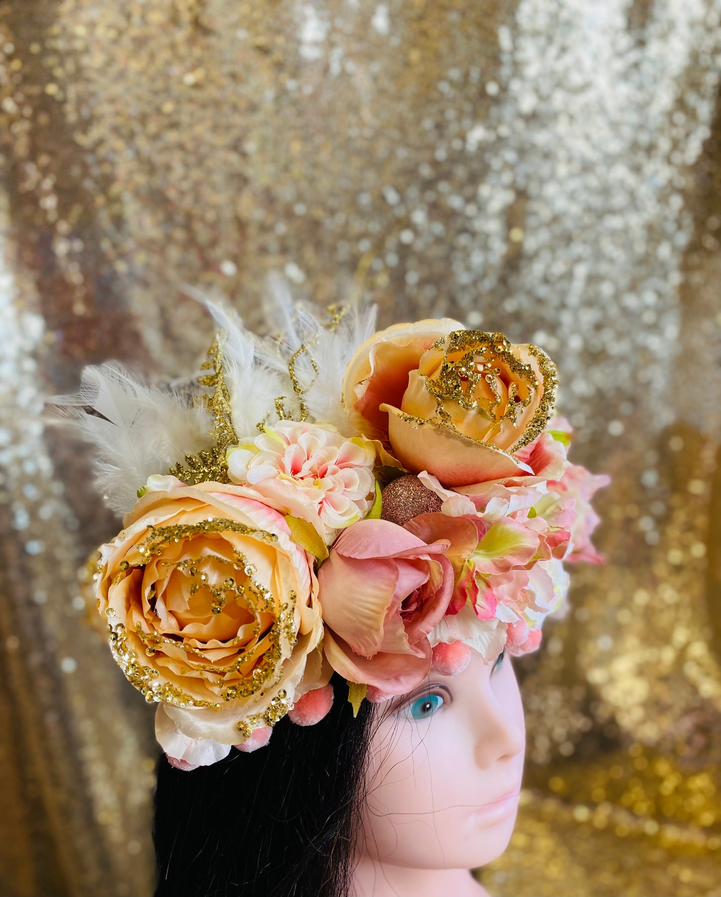 Coral and gold flower crown