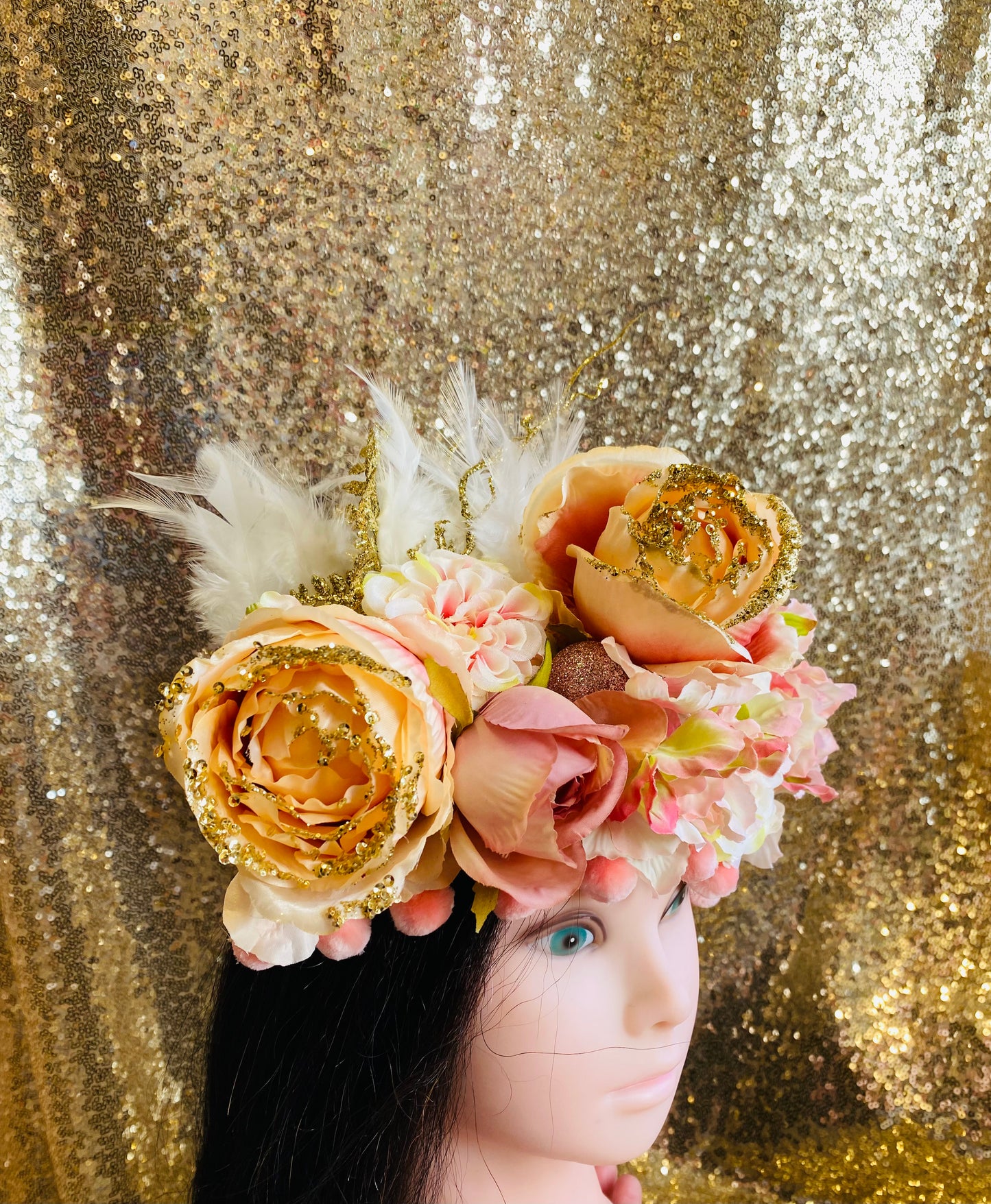 Coral and gold flower crown